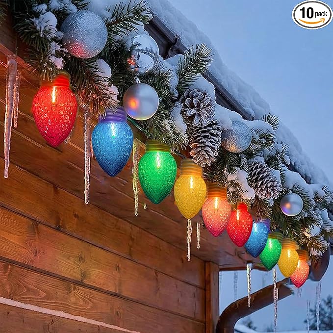Jumbo Christmas Lights String16FT C7 Giant Christmas Lights Decorations Connectable Hanging Lights with 10 Multicolor Strawberry Big Bulb for Roof Yard Garden Outside Decor