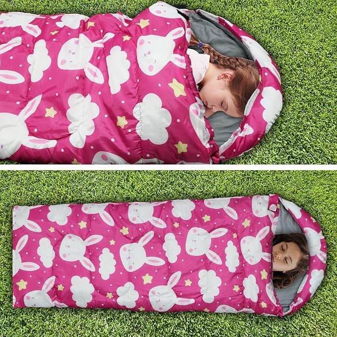 Kids Sleeping Bags - Camping Sleeping Bags with Carry Bag - Compact Sleeping Bag for Hiking Backpacking 3 Season Warm &amp Cool Weather Lightweight Waterproof Outdoor Travel for Boys Girls