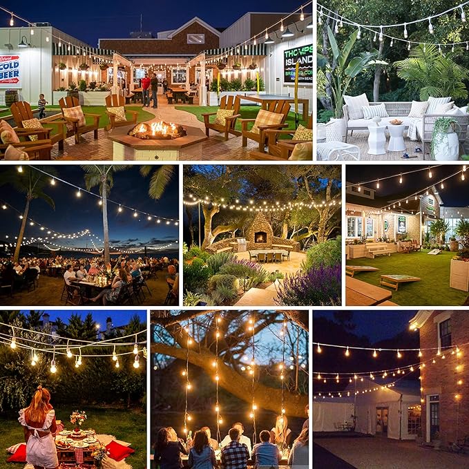 96FT(48×2) Outdoor String Lights Commercial Grade Heavy Duty White Wire Patio Light with Dimmable S14 Shatterproof LED Bulbs Linkable Waterproof Bistro Lights for Outside Deck Backyard Cafe Market