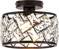 Crystal Ceiling Light Fixture Modern Semi Flush Mount Ceiling LightCrystal Chandelier for Kitchen Bedroom Bathroom Entryway Black Finish