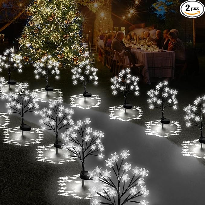 Upgrade Snowflake Solar Christmas Lights Outdoor - 2PACK 40LED Snowflake Pathway Lights for Outdoor Christmas DecorationsWaterproof Solar Garden Lights for Yard Xmas Party Decor(Cool White)