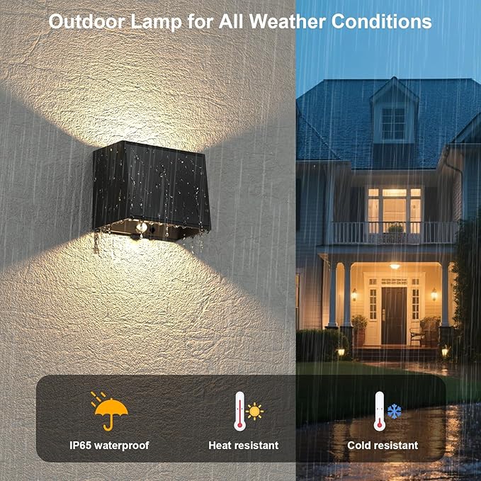 T-SUN Solar LED Wall Light Outdoor Dusk to Dawn Motion Sensor Solar Lantern Sconce with 3 Lighting Modes Wireless Exterior Porch Light Fixture for Fence Patio Yard Garage Garden