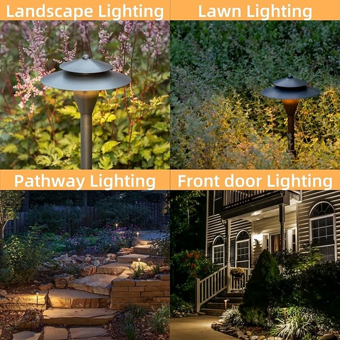 Low Voltage Pathway Lights Solid Brass 12v Walkway Light IP65 Waterproof Double Hat-Top Landscape Lighting for Yard Lawn Patio Driveway Outside Garden 2 Pack（Without Bulb）