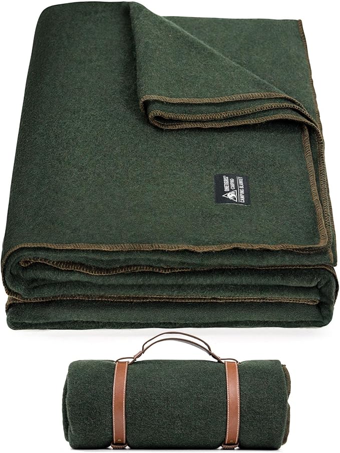 ONETIGRIS Wool Blanket Camping Wool Blanket–Large Cozy WashableGreat for CampingOutdoorsCarSporting Events Bushcraft Survival Kits 64in x 87in