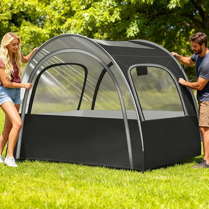 Camping &amp Sports Tent 82x59x65 in 3-4 Person PVC Tunnel Tent Weatherproof Sunshade No Condensation Spacious Interior Ultra Visibility for Sports Events Camping Fishing Cheering