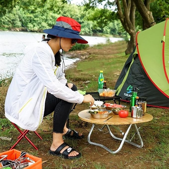 Outdoor Portable Folding Table Bamboo Board Round Table for Camping Picnic BBQ and Beach Easy to Carry and Set Up