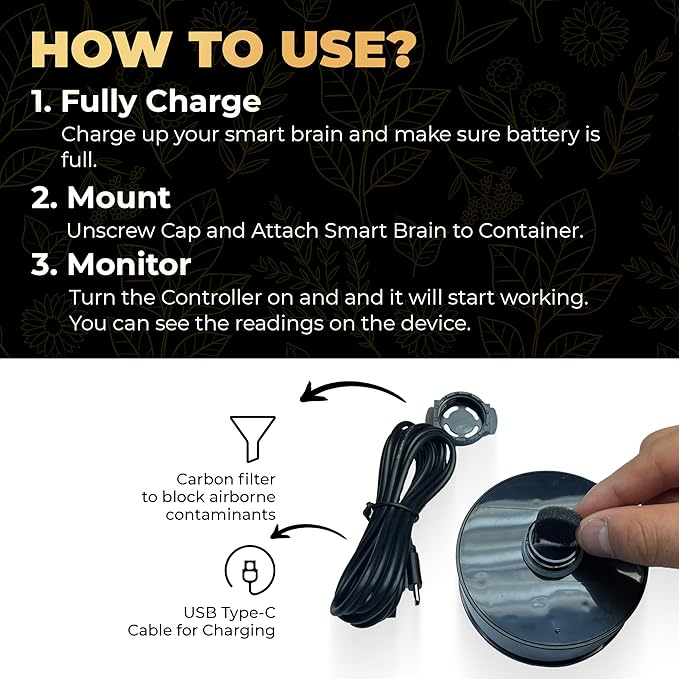 Controller Brain - Exchanges Fresh Air Automatically for Harvesting &amp Compatible with Gamma Seal Lids Yellow Top Bins Metal Containers Smart Curing Hydroponics Herb Guarding