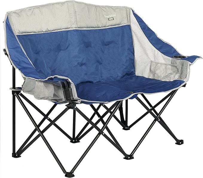 SUNNYFEEL Folding Double Camping Chair Outdoor Portable Loveseat Chair Heavy Duty Foldable Lawn Chairs with Storage for Beach/Tailgate/Travel/Picnic Fold Up Duo Camp Chairs for Adults 2 People
