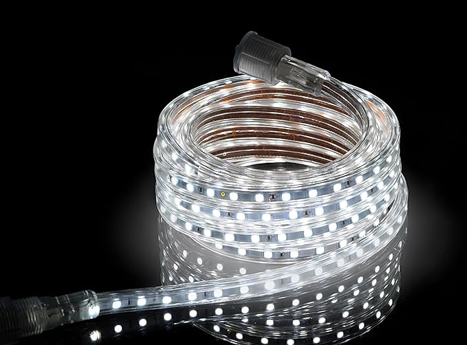 CBConcept UL Listed 164 FeetSuper Bright 45000 Lumen 6000K Pure White Dimmable 110-120V AC Flexible Flat LED Strip Rope Light Commercial Grade Indoor Outdoor use Ready to plug n shine