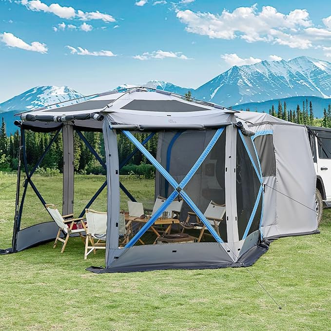 JOYTUTUS Dual-Use Pop up SUV Tent for Camping 11x11 Ft Outdoor Gazebo Screen SUV Tailgate Tent for Family Vehicle Camping Canopy Shelter Portable Carry Bag