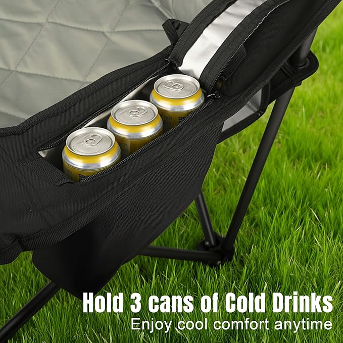 Camping Chairs Portable Chair Folding Chair with Cooler Bag and Cup Holder for OutdoorSportsBeachFishing Hiking Travel Picnic Backyard1PCBlack