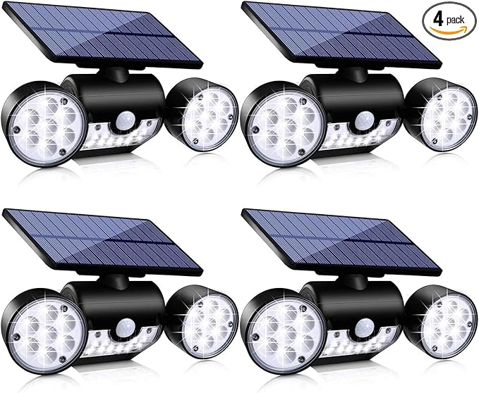 Solar Lights Outdoor 30 LED Solar Security Lights with Motion Sensor Outdoor Spotlights IP65 Waterproof 360° Adjustable Solar Wall Lights Outdoor for Yard Garage Patio Porch 4 Pack