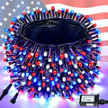 4th of July 95FT 240LED Red White and Blue String Lights Extra-Long Connectable Led Twinkle Lights Waterproof with 8 Modes Memory Independence Day Decoration