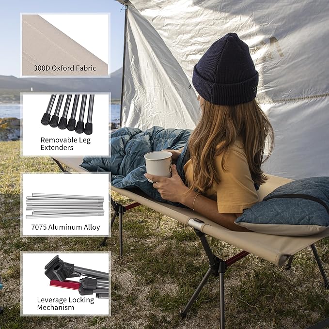 Naturehike ArmyWild Folding Camping Cot Height Adjustable Ultralight Backpacking Cot Portable Camping Bed for Camping Hiking Travel Home