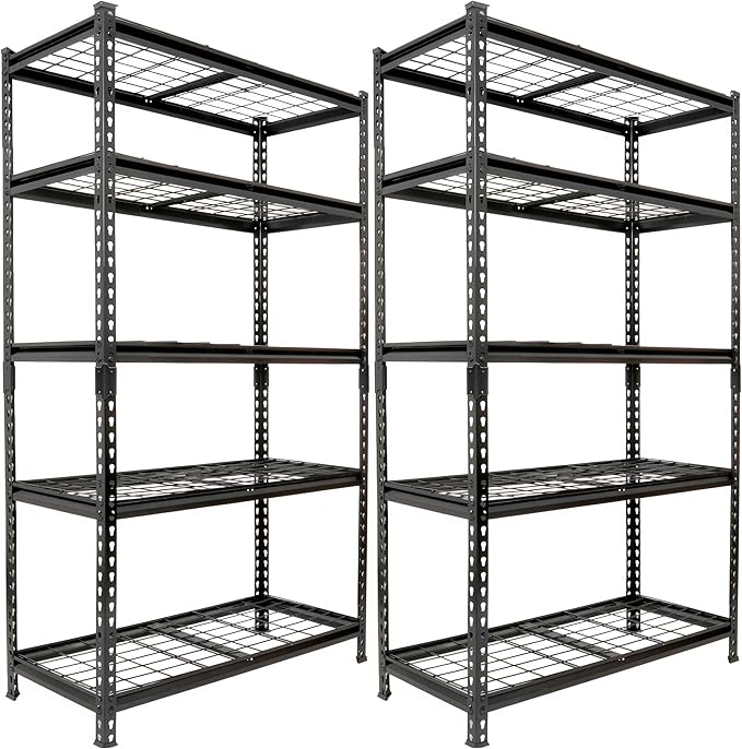 5-Tier Heavy-Duty Storage Shelves 2250 LBS Load Steel Shelving Unit Adjustable Boltless Garage Shelving Sturdy Organizer for Garage Kitchen Gym Shed (Black 2PCS 36''W x 18''D x 72''H)