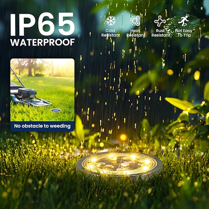 SOLPEX 16 Pack Solar Ground Lights Outdoor Waterproof Solar Powered Pathway Lights Landscape Lighting for Garden Walkway Driveway Backyard Decor (Warm White)