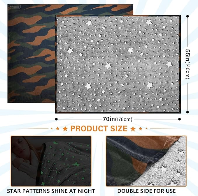 Soft Throw Blanket Camouflage Black Green Khahi Couch Blankets 50 x 70 Inch