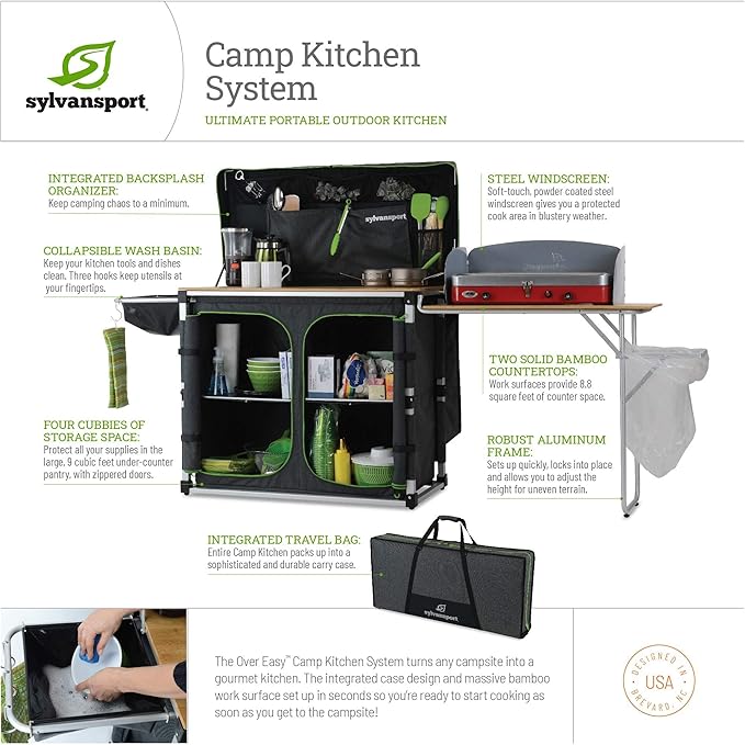 SylvanSport Outdoor Camp Kitchen System for Easy Cooking Clean Up Camping Meal Prep Glamping and Camping Essentials Dine-o-Max Large Version