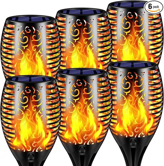 TomCare Solar Lights Outdoor Flickering Flame Solar Torch Lights Waterproof Outdoor Lighting Solar Powered Pathway Lights Christmas Decorations for Garden Patio Yard Landscape 6 Pack