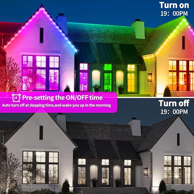 300ft Permanent Outdoor LightsRGB Eave LightsMusic Sync IP67 Waterproof Outdoor Eave Light Lighting can be Used for GardenHousePartyHoliday Decoration（2 Rolls of 150ft