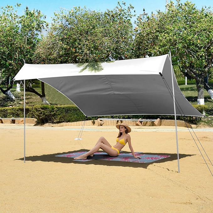 Bolaz Beach Canopy Tent Sun Shade9'×10.5' Large Family Beach Shade UPF50+- Outdoor Shade for Camping Trips FishingSummer Times9
