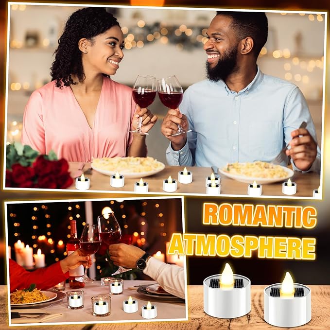 36 Pcs Solar Tea Lights Bulk Outdoor Waterproof Rechargeable Dusk to Dawn Lighting Small Valentine's Day Flameless Flickering LED Votive Candles for Garden Patio Party Lanterns (Warm White)