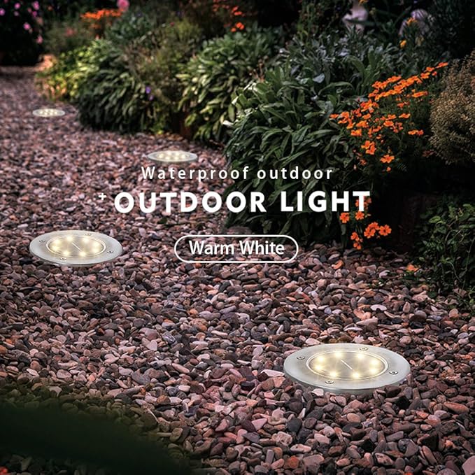 ZGWJ 8 Pack Solar Ground Lights8 LED Solar Garden Lights Outdoor Waterproof Landscape Lighting for Yard Walkway Patio Lawn Driveway Decoration Warm White