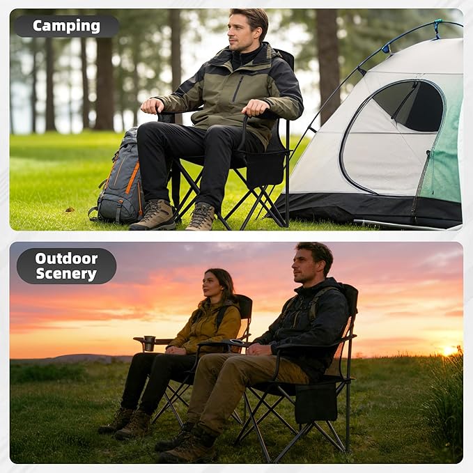 Lightweight Camping Chair for Adults 300lbs Capacity Foldable Portable Lawn Chair with Carry Bag Outdoor Chair for Camping Lawn Beach &amp Travel Black