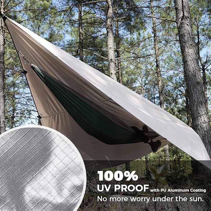 Bearhard Waterproof Camping Tarp Lightweight Hammock Rain Fly UV Protection and PU 3000mm Waterproof Backpacking Tarp Tent Footprint or Shelter Kit for Hiking and Outdoor Adventure