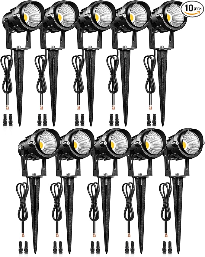 6W 700LM Low Voltage Landscape Lighting 12V AC/DC 3000K Warm White LED Low Voltage Landscape Lights IP65 Waterproof Outdoor Spotlights with Connectors for Garden Tree Yard 10Pack W01SLP1006