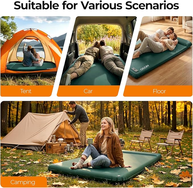 OGERY Self Inflating Sleeping Pad with Electric Pump 3.15 Ultra-Thick Memory Foam Camping Pad 4 Season Camping Mattress Pad with Built-in Pillow Camping Essentials Gear for Tent Travel Car