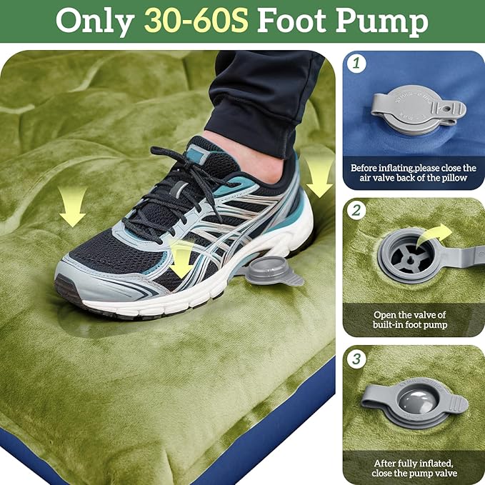 Sleeping Pad for Camping 6 Velvet Camping Mat Ultralight Inflatable Sleeping Pad with Built-in Foot Pump &amp Pillow Compact for Camping Backpacking Hiking Traveling Tent