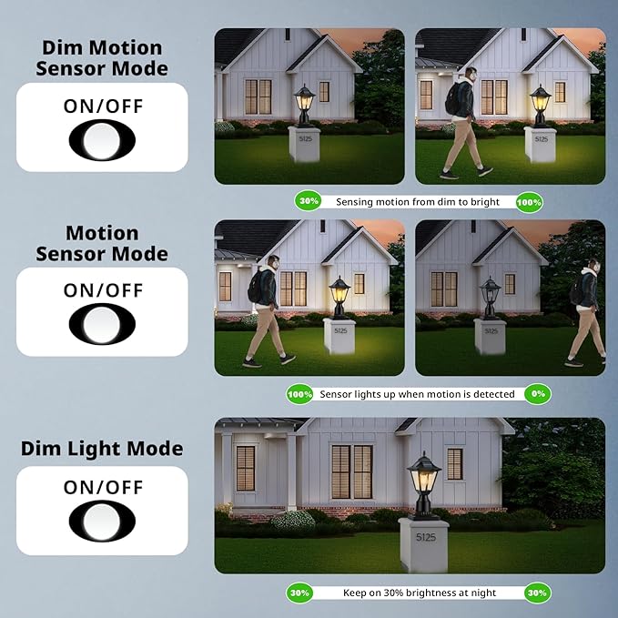 Solar Post Lights Outdoor Solar Lamp Post Light with Motion Sensor Dusk to Dawn Waterproof Aluminum Pillar Lamp with Pier Mount Base for Garden Yard Patio