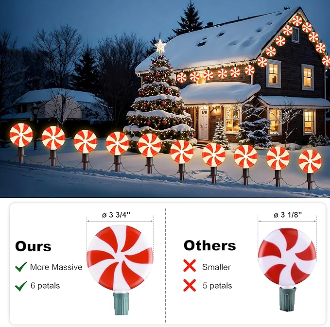 Ultimate Unicorn Christmas Lollipop Pathway Lights for Garden Christmas Decoration Red 10 LED Peppermint String Lights with Stakes for Outdoor Sidewalk Pathway Rooftop Lawn Garden