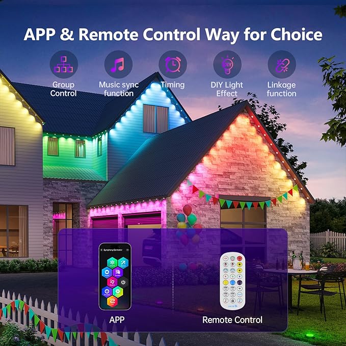 Permanent Outdoor Lights For House 59ft- RGB Led Lights Waterproof Timer Auto On/Off Alexa &amp Google Assistant Compatible Halloween Christmas Decorations For Eaves Garden Roofline Patio Porches