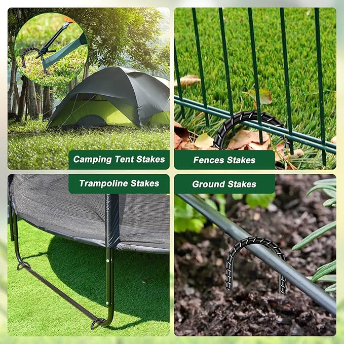 FEED GARDEN 12 Inch 24 Pack Rebar Stakes Heavy Duty J Hook Galvanized Ground Stakes Tent Stakes Stakes for Outdoor Decorations Inflatables Canopy Swing Set Chain Link Fence Stakes