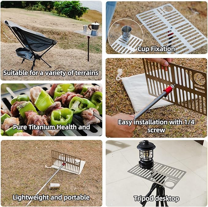 UT202H Ultralight Camping Table Titanium Hammock Camping Table Universally Adjustable Tabletop Backpacking Table for Solo Camping (Desktop only)