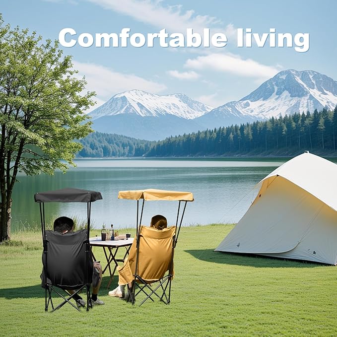 YOUNG WOOD Portable Camping Chair Beach Chair with Shade Canopy Fold Lightweight Oversized for All Easy to Open and Close Without Installation Side Pocket Design for All Outdoor Activities2p