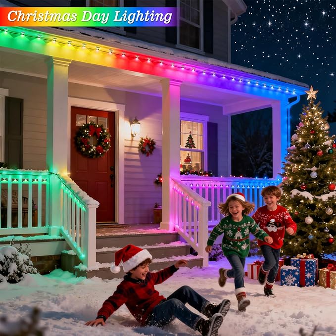 GOESWELL Smart Permanent Outdoor Lights for Patio: IP68 Waterproof Smart Balcony Lights with App &amp Remote Control - 16ft Garden Fence Light with 25 LED Bulbs for Railing Stair Decor
