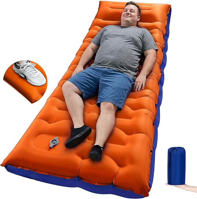 Camping Sleeping Pad5.9 Inch Thick Camping Mat with Built in Pillow and Foot PumpSelf Inflating Sleeping Pad for Camping Backpacking（Green