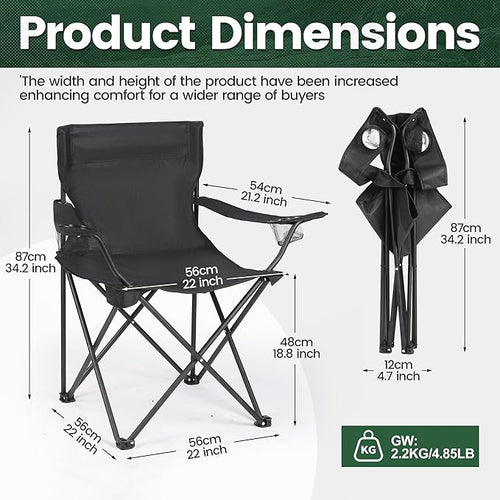 2 Pack Camping Chairs -Lightweight and Supportive Chairs for Adult and Lightweight Individuals - Compact Durable and Portable - Ideal for Camping Hiking Beach and Picnics -Carry Bag
