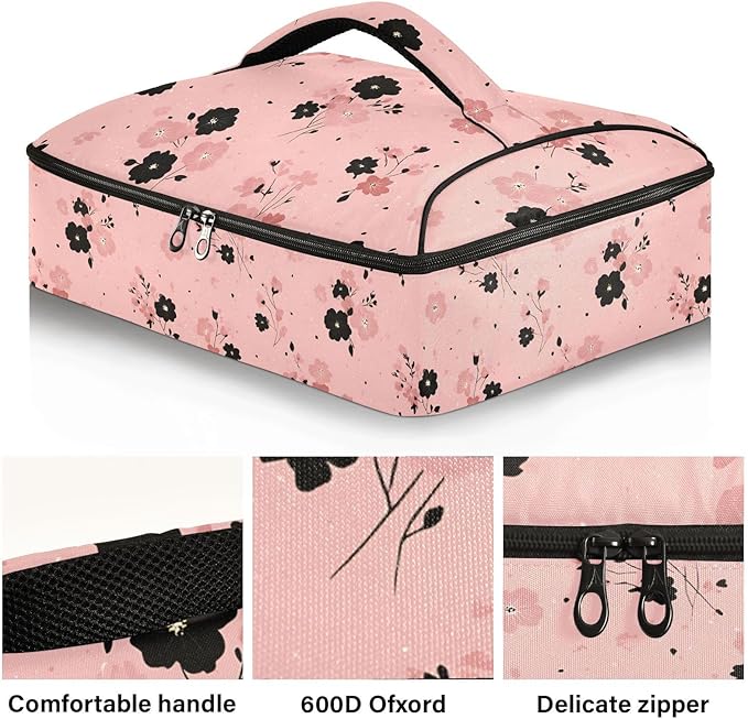 Casserole Carrier Beautiful Vibrant FlowersInsulated Casserole Carrier for Hot or Cold Food Thermal Lunch Tote for Potluck Parties Picnic Beach Fits 9 x 13 Inches Baking Dish