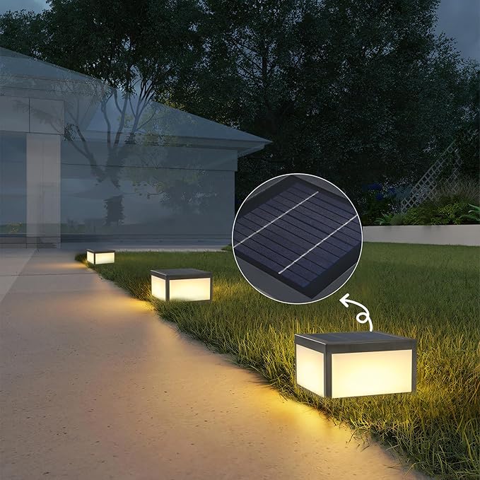 Solar Post Lights Outdoor Pillar LightSolar Cap Column Lighting LED Square Deck Cap Lamp for Flat Surface Patio Garden Decoration Stainless Steel Lamp Post Dusk to Dawn with IP65 Waterproof（10x10）