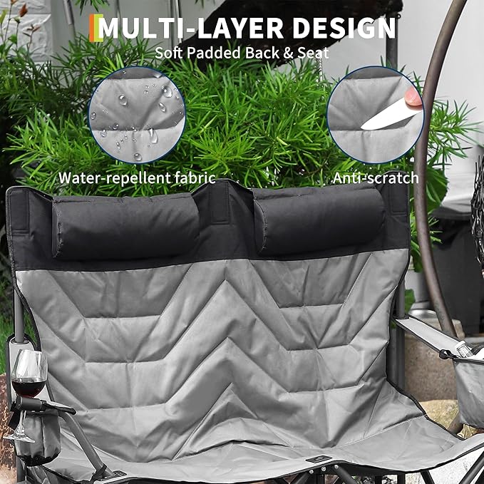 Heavy Duty Oversized Camping Chair for 2 Person Padded Loveseat Chair with High Back Support &amp Headrest 700 LBS Support for Adult Outdoor Folding Chair for Beach Fishing Backyard