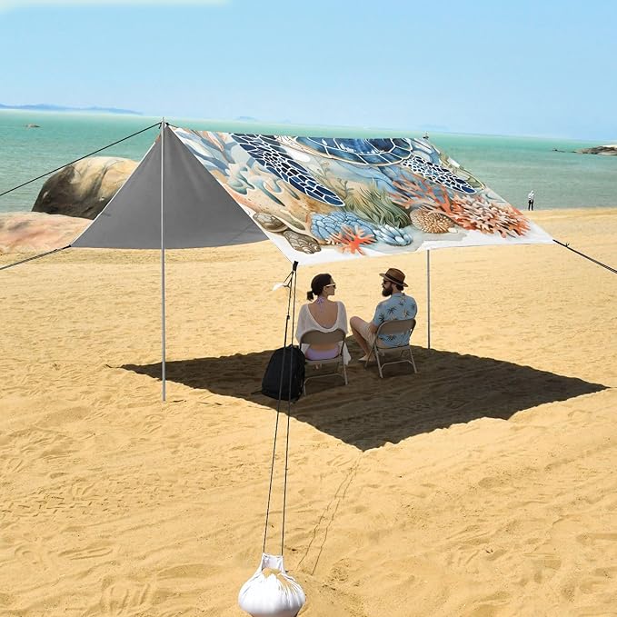 Beach Tent Sun Shelter Sea Turtle Coral Lightweight &amp Easy Setup Beach Shade Canopy for Camping Fishing