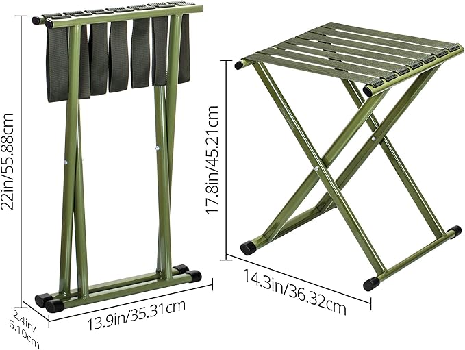 TRIPLE TREE Folding Stool 17.8 Height Heavy Duty Camping Stool Outdoor Portable Chair Hold up to 600 lbs for Walking Hiking Fishing