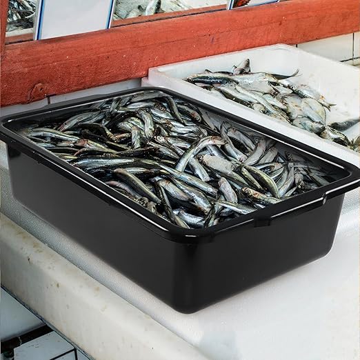 4-Pack 32 Liter Large Black Bus Tubs Commercial Plastic Bus Trays