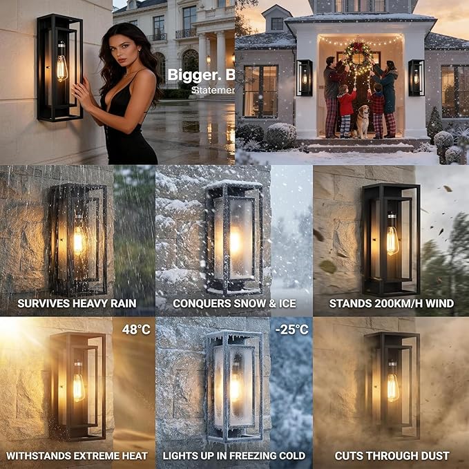 4 Pack 18inch Outdoor Wall Light FixturesExterior Waterproof LanternsPorch Sconces Wall Mounted Lighting with E26 Sockets &amp Glass ShadesModern Matte Black Wall Lamps for Patio Front Door Entryw
