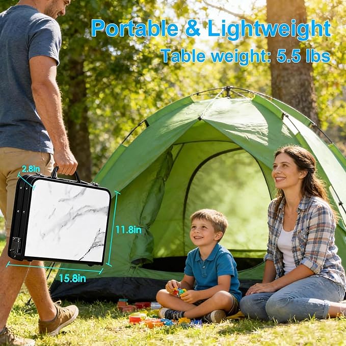 Small Folding Camping Table 2ft Portable Table with 3 Adjustable Heights Aluminum Lightweight Foldable Picnic Table with Mesh Layer and Extension Legs for RV Camp and Indoor (Black Frame)