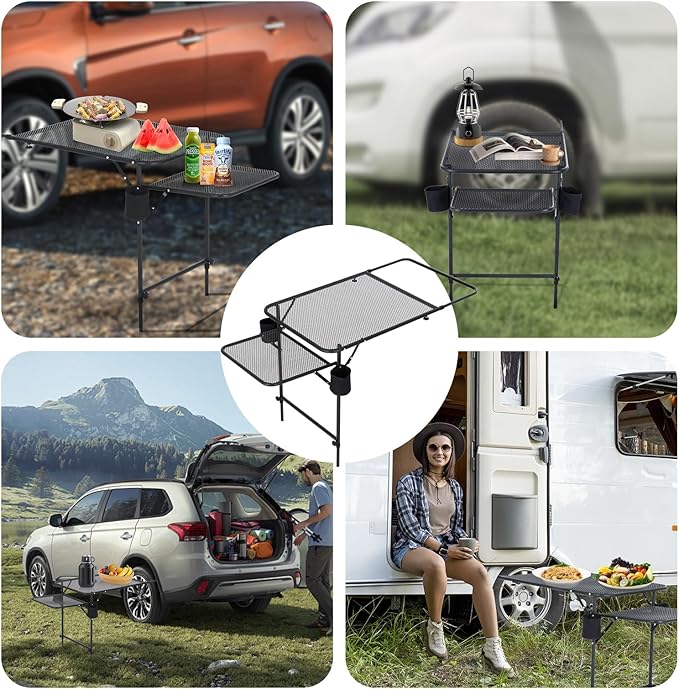 CDEN Tailgate Table Car Desk Tailgate Table Car Camping Camping Tables Vehicle Tables Adjustable Height Lightweight